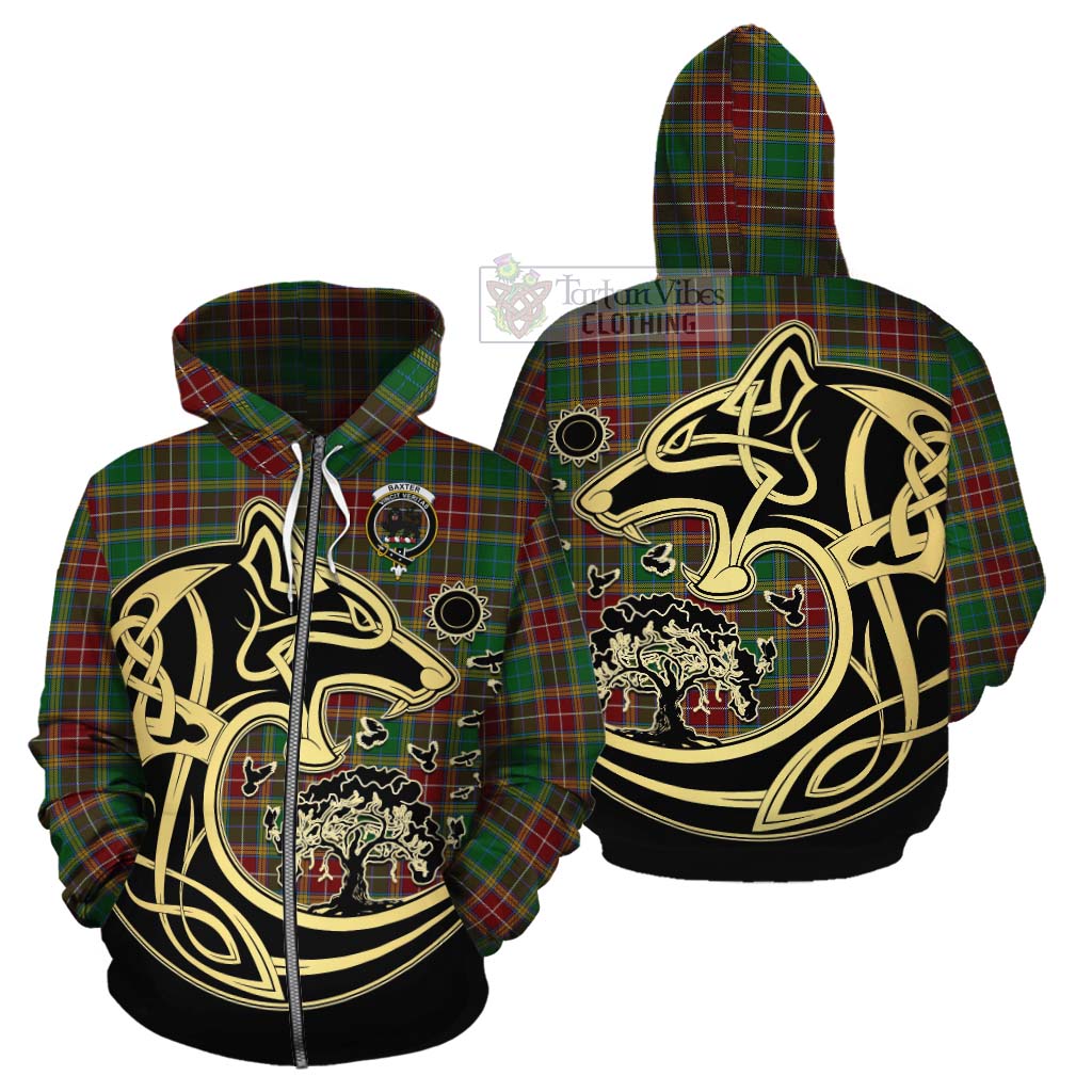 Tartan Vibes Clothing Baxter Tartan Cotton Hoodie with Family Crest Celtic Wolf Style