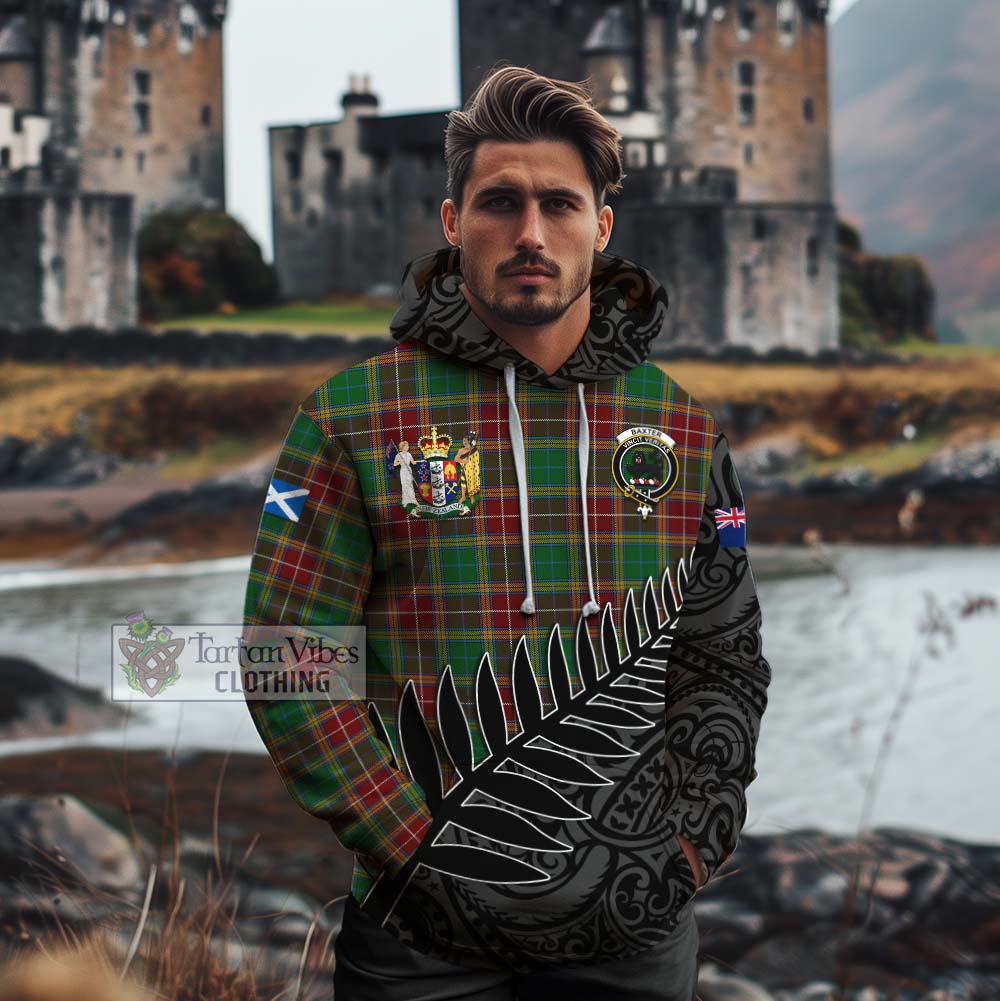 Tartan Vibes Clothing Baxter Crest Tartan Cotton Hoodie with New Zealand Silver Fern Half Style