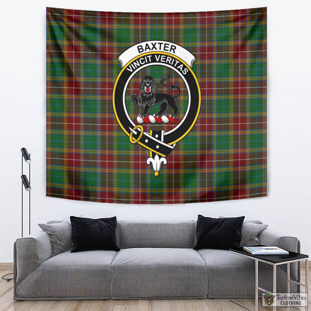 Tartan Vibes Clothing Baxter Tartan Tapestry Wall Hanging and Home Decor for Room with Family Crest