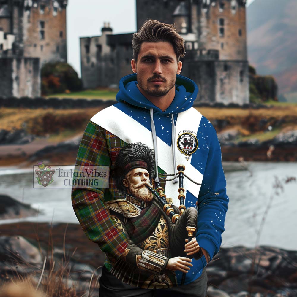 Tartan Vibes Clothing Baxter Tartan Cotton Hoodie with Family Crest Scottish Bagpiper Vibes