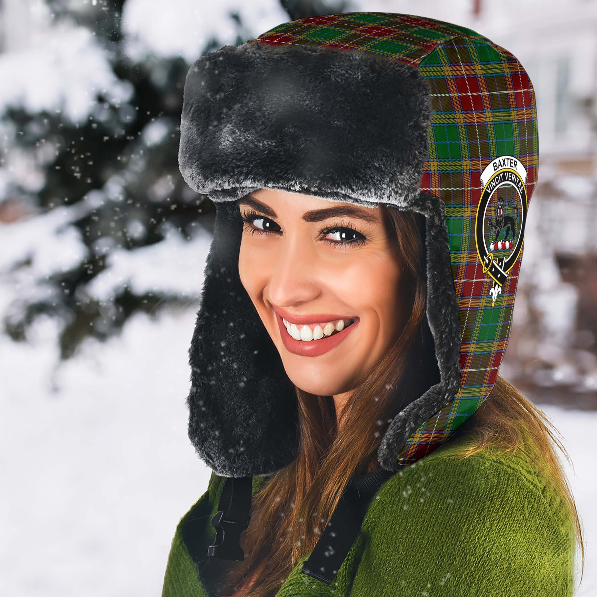 Baxter Tartan Winter Trapper Hat with Family Crest - Tartanvibesclothing