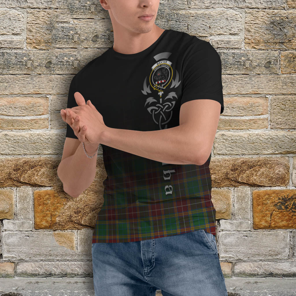 Tartan Vibes Clothing Baxter Tartan T-Shirt Featuring Alba Gu Brath Family Crest Celtic Inspired