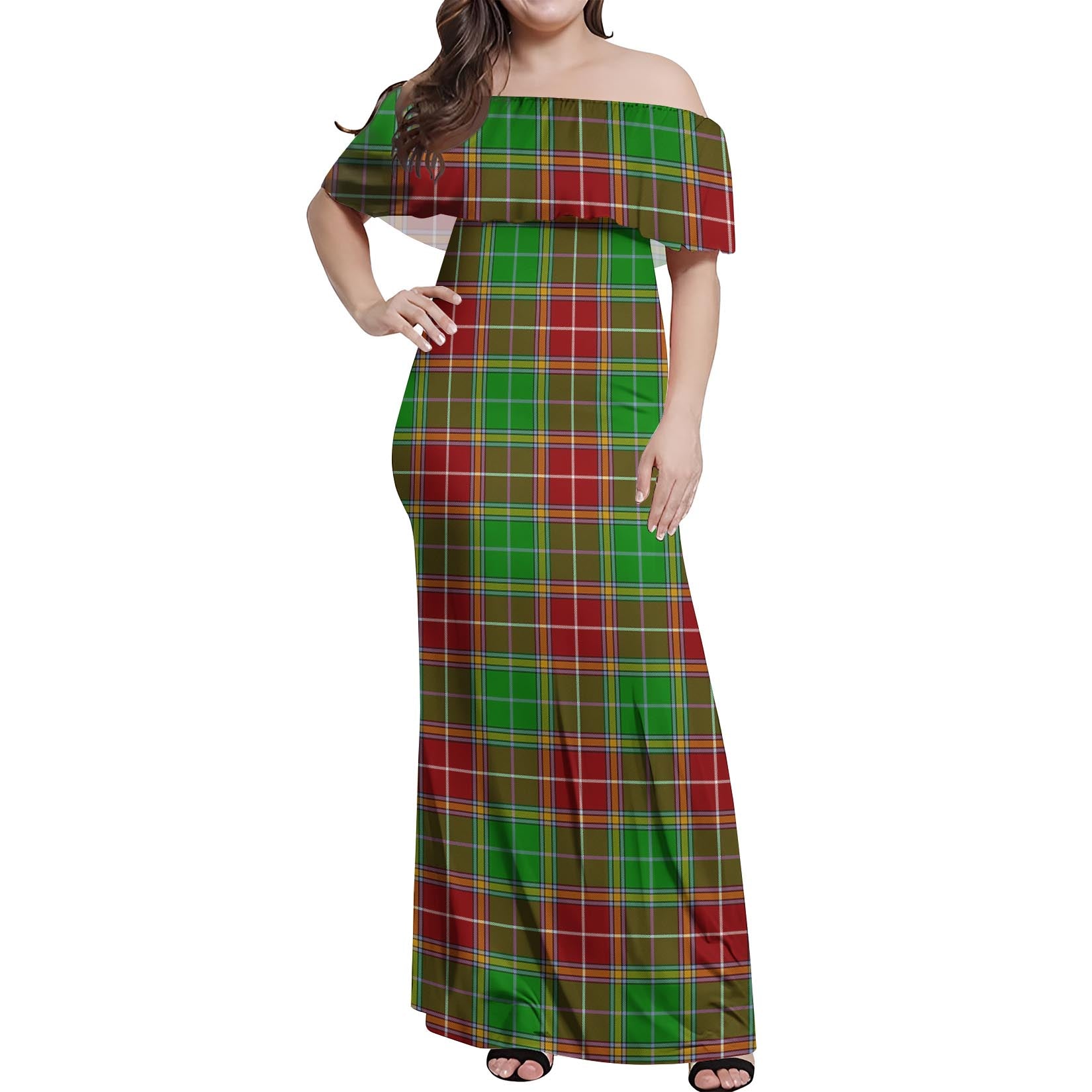 Baxter Modern Tartan Off Shoulder Long Dress Women's Dress - Tartanvibesclothing