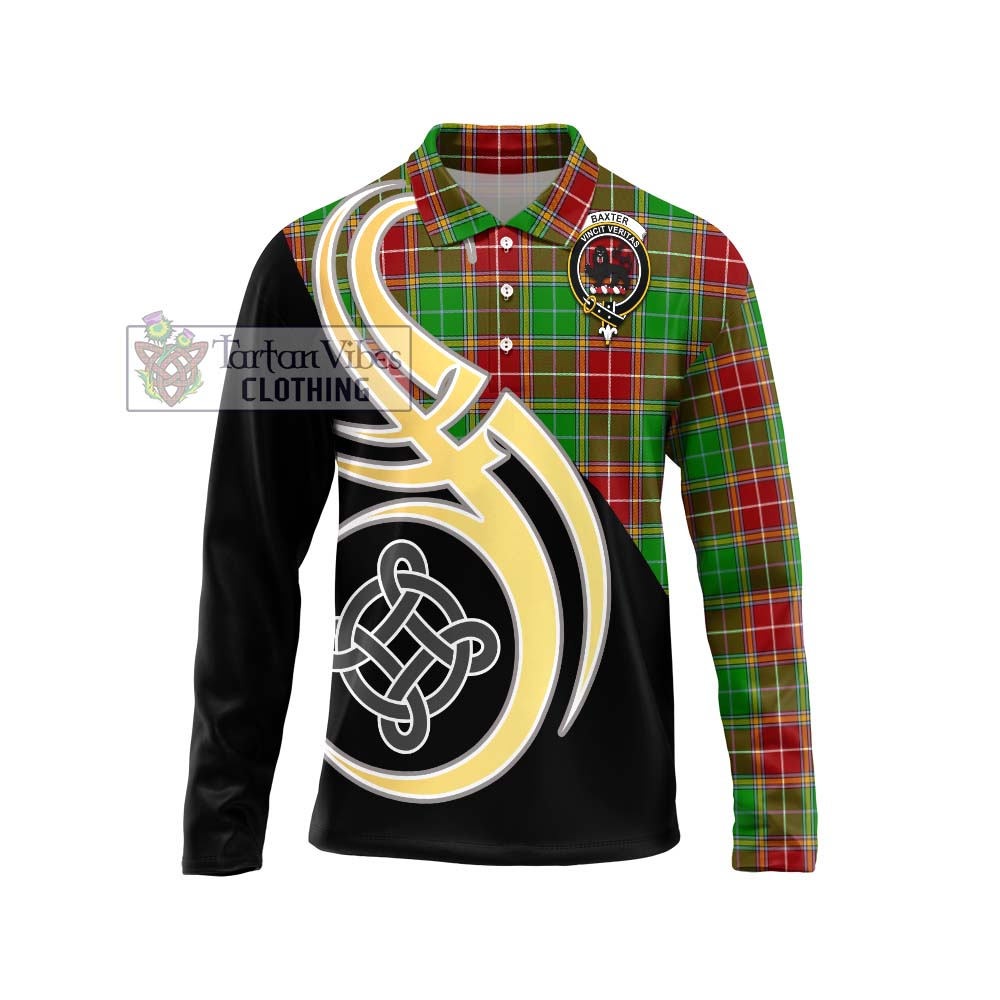 Baxter Modern Tartan Long Sleeve Polo Shirt with Family Crest and Celtic Symbol Style Unisex - Tartan Vibes Clothing