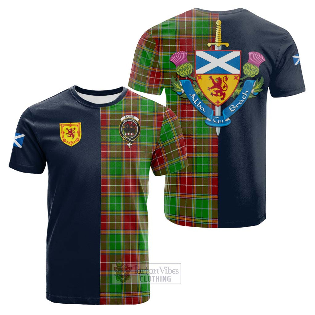 Tartan Vibes Clothing Baxter Modern Tartan Cotton T-shirt with Scottish Lion Royal Arm Half Style