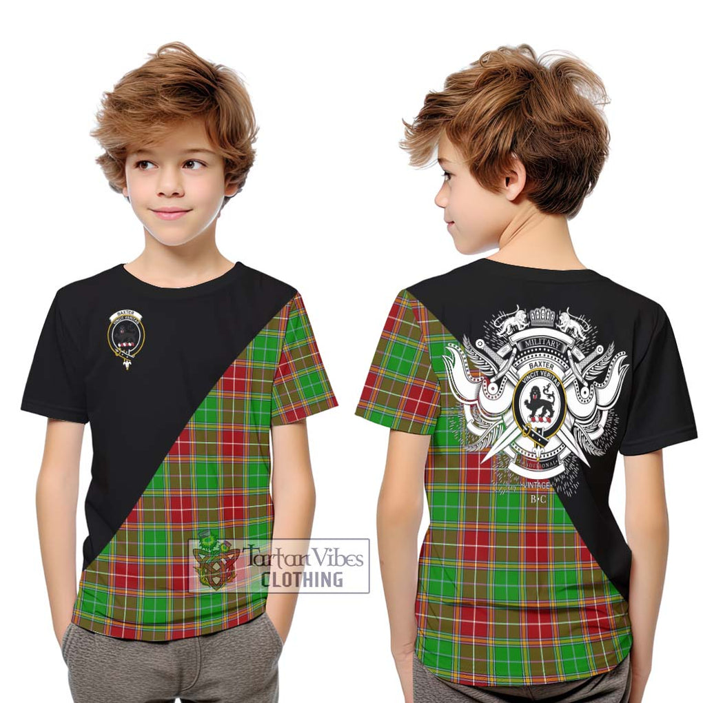 Baxter Modern Tartan Kid T-Shirt with Family Crest and Military Logo Style Youth XL Size14 - Tartanvibesclothing Shop