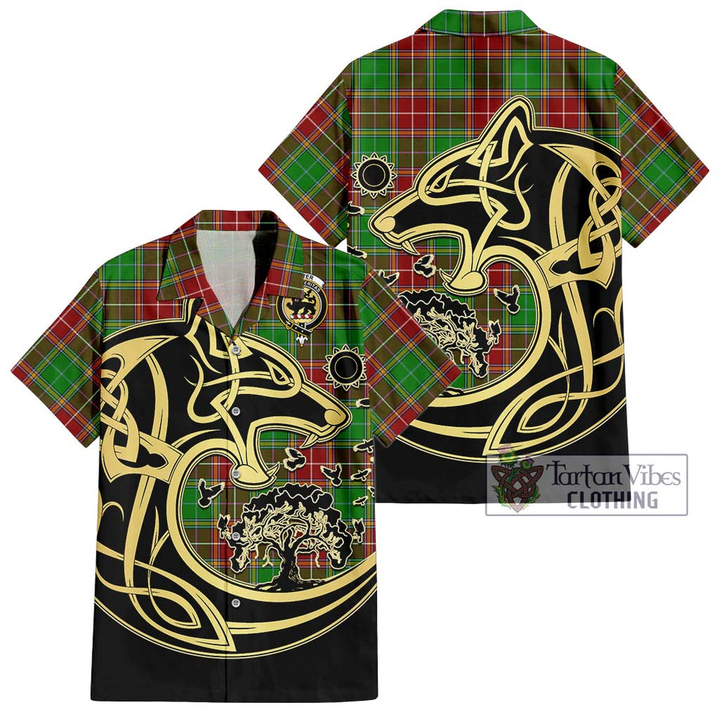 Baxter Modern Tartan Short Sleeve Button Shirt with Family Crest Celtic Wolf Style Kid - Tartan Vibes Clothing