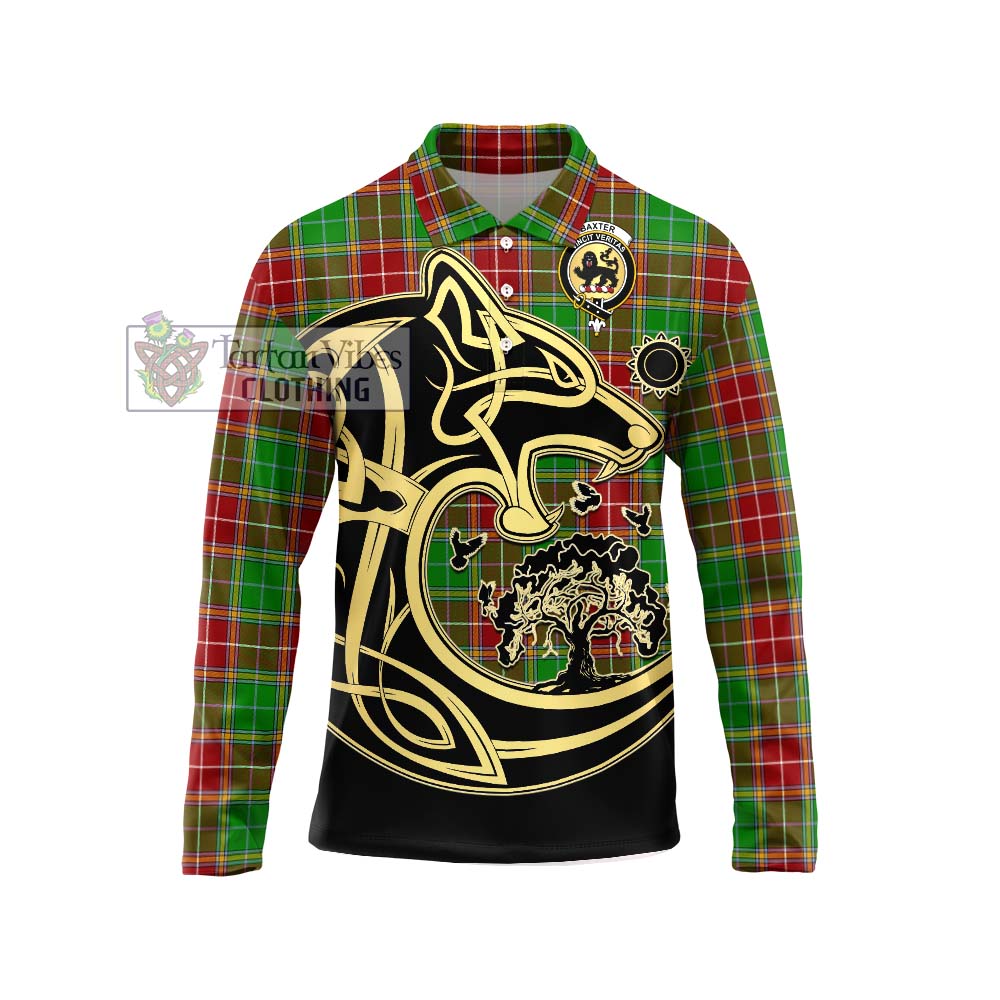 Baxter Modern Tartan Long Sleeve Polo Shirt with Family Crest Celtic Wolf Style Unisex - Tartanvibesclothing Shop