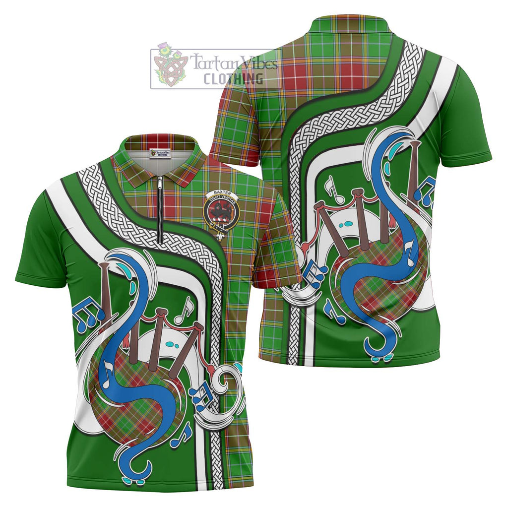 Baxter Modern Tartan Zipper Polo Shirt with Epic Bagpipe Style Unisex - Tartanvibesclothing Shop