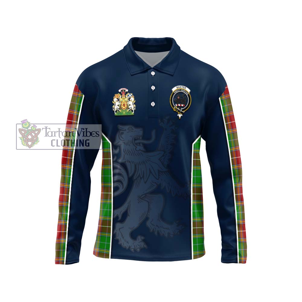 Baxter Modern Tartan Long Sleeve Polo Shirt with Family Crest and Lion Rampant Vibes Sport Style Unisex - Tartan Vibes Clothing