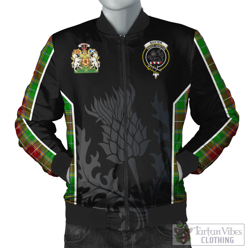 Tartan Vibes Clothing Baxter Modern Tartan Bomber Jacket with Family Crest and Scottish Thistle Vibes Sport Style