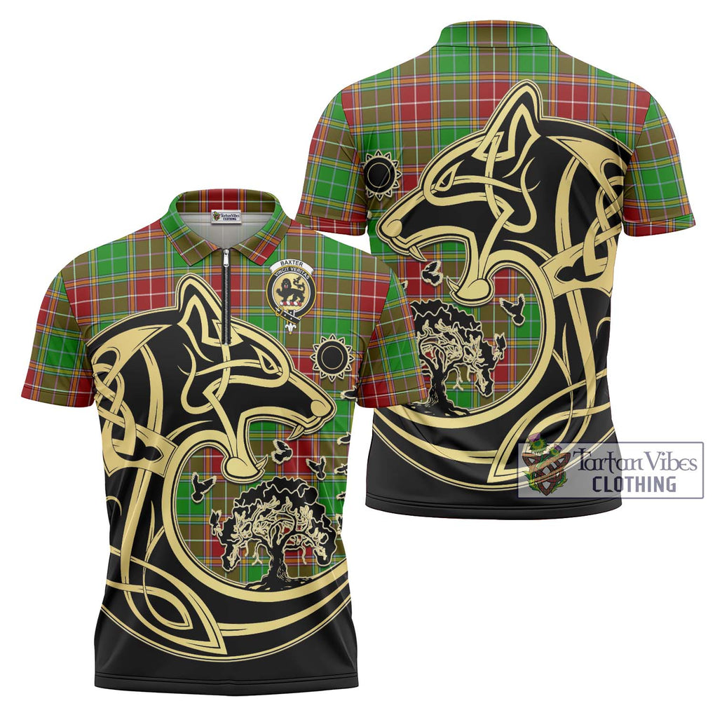 Baxter Modern Tartan Zipper Polo Shirt with Family Crest Celtic Wolf Style Unisex - Tartanvibesclothing Shop