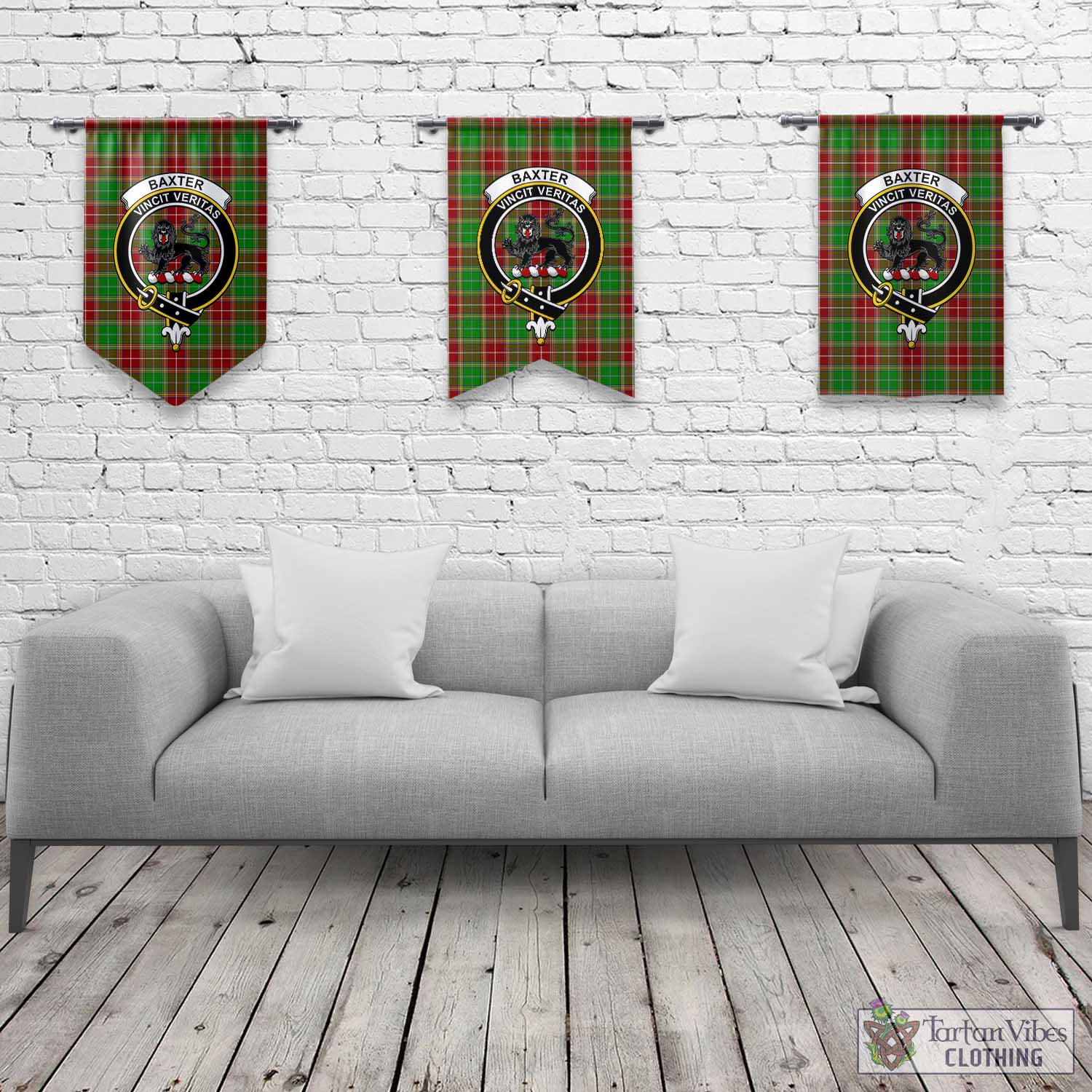 Tartan Vibes Clothing Baxter Modern Tartan Gonfalon, Tartan Banner with Family Crest