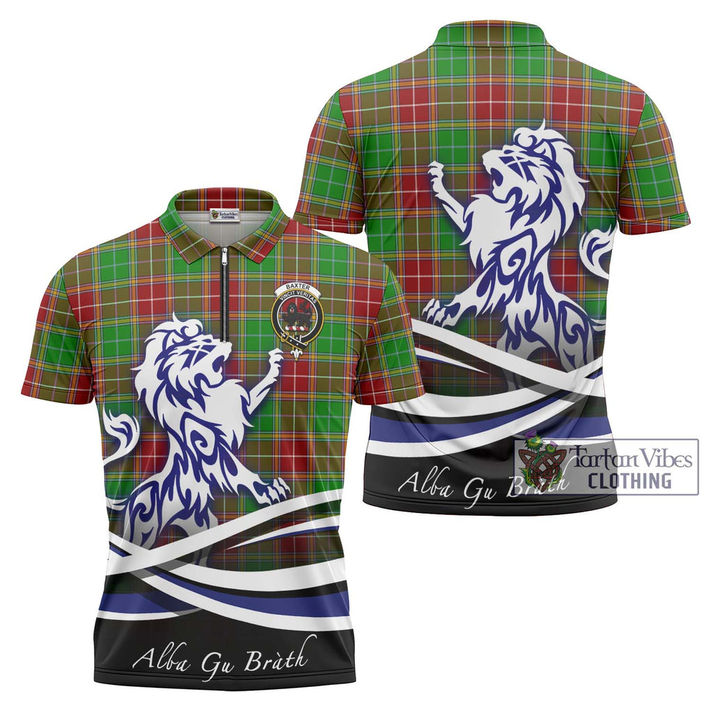 Baxter Modern Tartan Zipper Polo Shirt with Alba Gu Brath Regal Lion Emblem Unisex - Tartanvibesclothing Shop