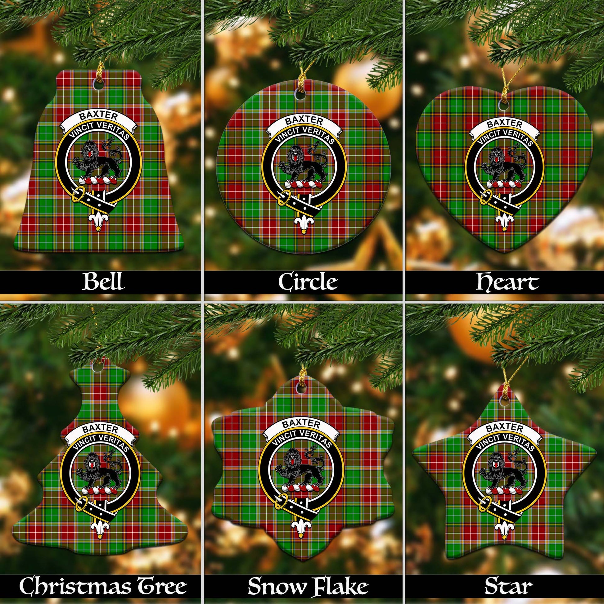 Baxter Modern Tartan Christmas Ornaments with Family Crest Ceramic Bell Pack 1: ornament * 1 piece - Tartanvibesclothing