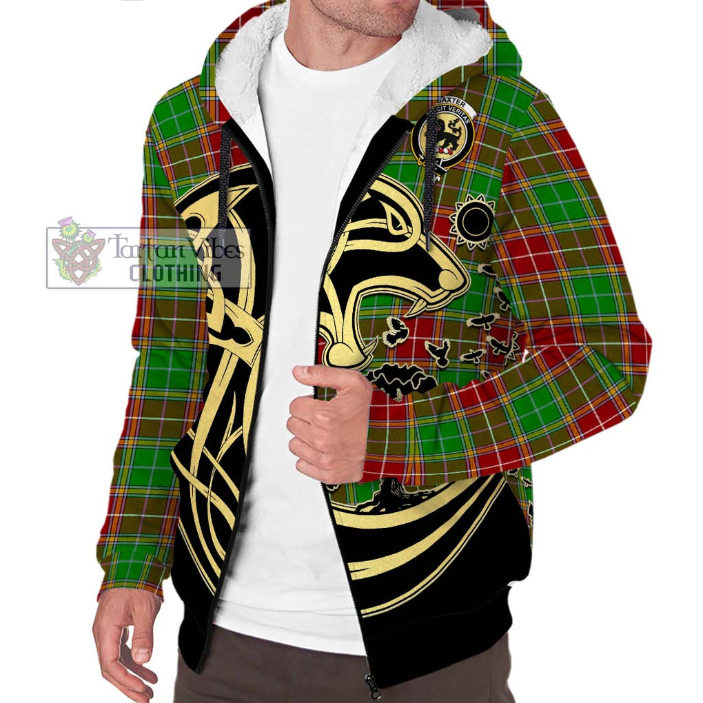 Baxter Modern Tartan Sherpa Hoodie with Family Crest Celtic Wolf Style Unisex S - Tartan Vibes Clothing