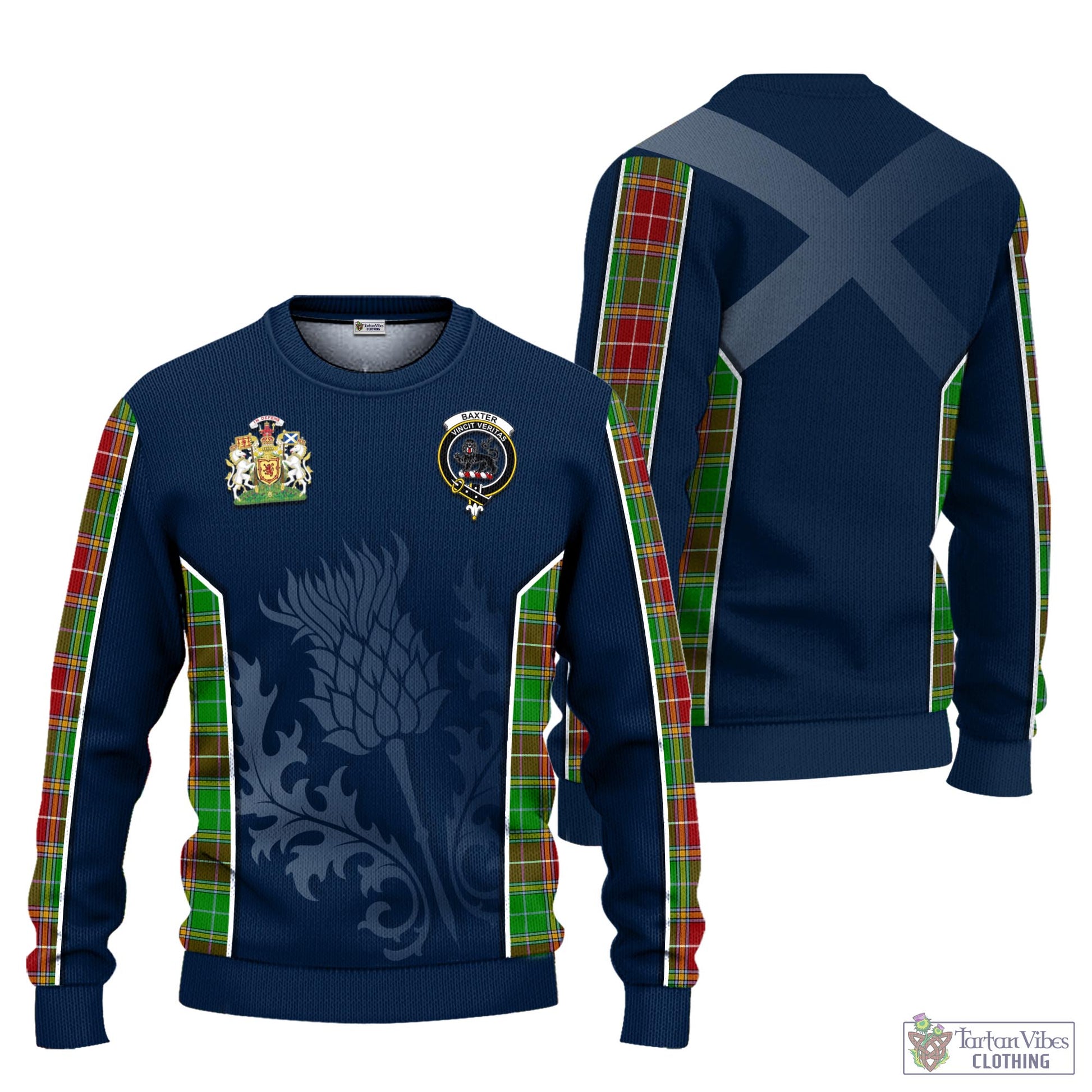 Tartan Vibes Clothing Baxter Modern Tartan Knitted Sweatshirt with Family Crest and Scottish Thistle Vibes Sport Style