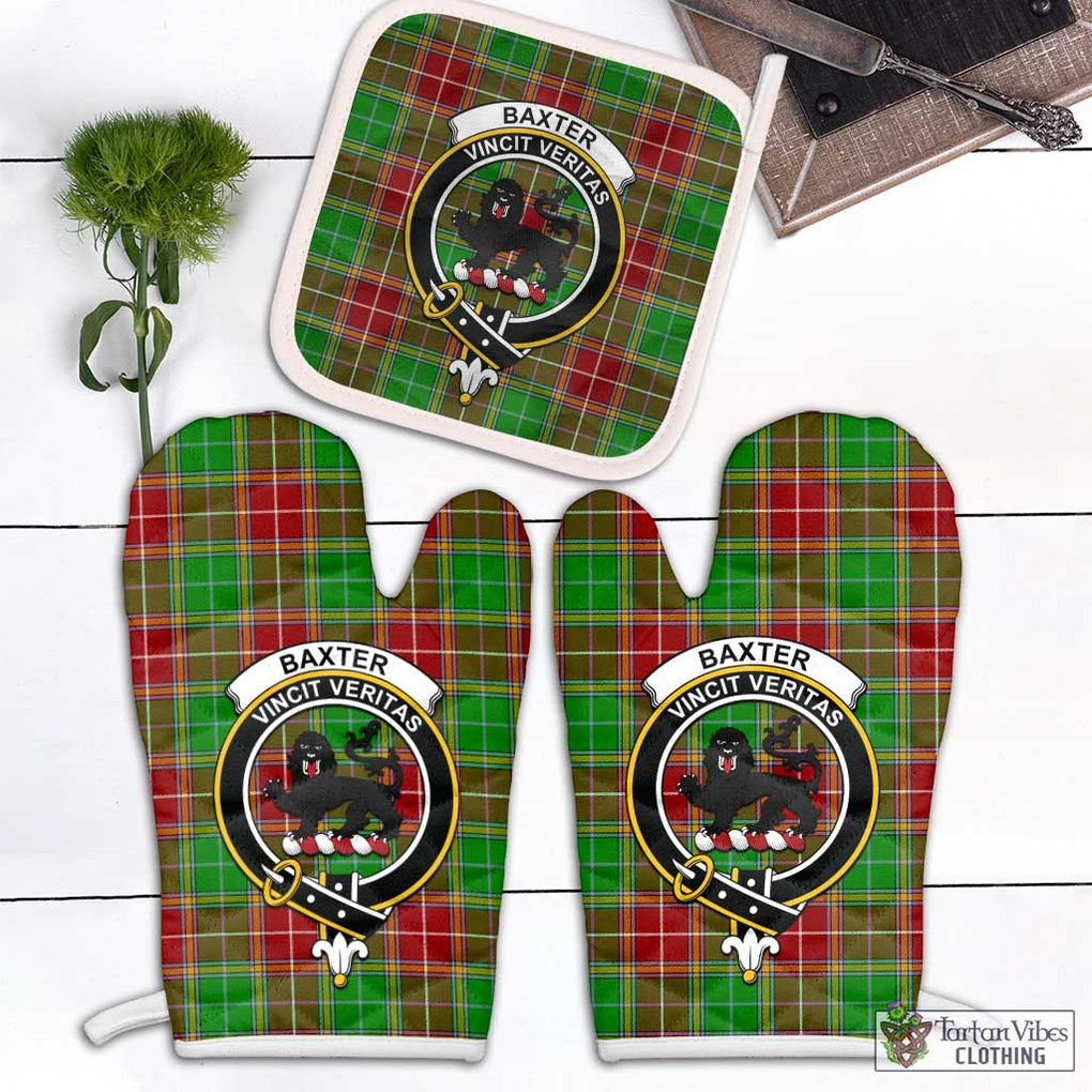 Baxter Modern Tartan Combo Oven Mitt & Pot-Holder with Family Crest Combo 1 Oven Mitt & 1 Pot-Holder White - Tartan Vibes Clothing