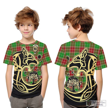 Baxter Modern Tartan Kid T-Shirt with Family Crest Celtic Wolf Style