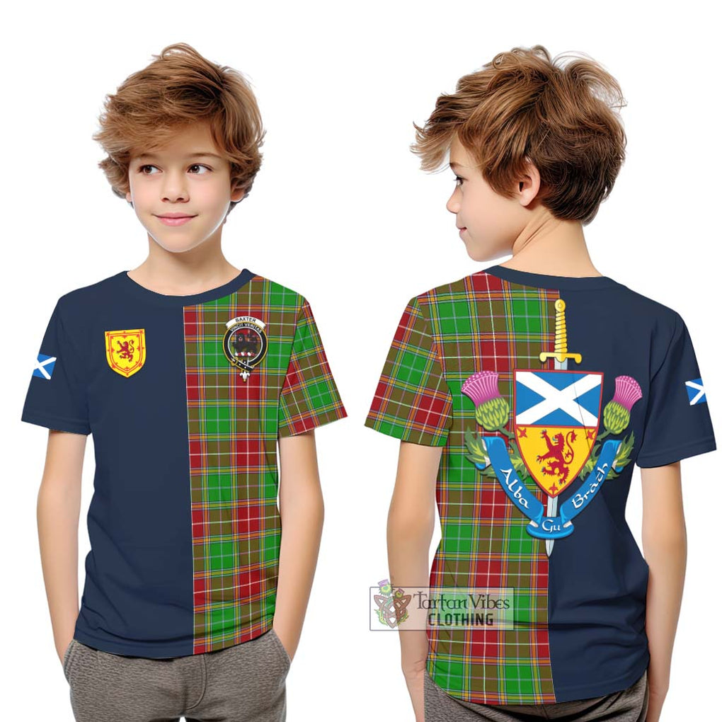 Tartan Vibes Clothing Baxter Modern Tartan Kid T-Shirt with Scottish Lion Royal Arm Half Style