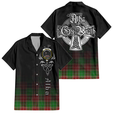 Baxter Modern Tartan Short Sleeve Button Up Shirt Featuring Alba Gu Brath Family Crest Celtic Inspired