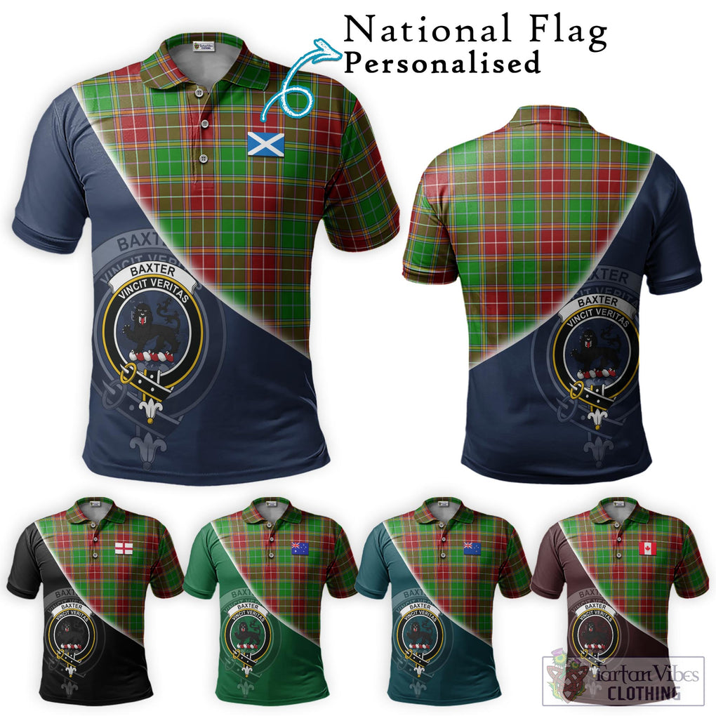 Baxter Modern Tartan Polo Shirt with Personalised National Flag and Family Crest Half Style Maroon - Tartanvibesclothing Shop