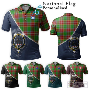 Baxter Modern Tartan Polo Shirt with Personalised National Flag and Family Crest Half Style