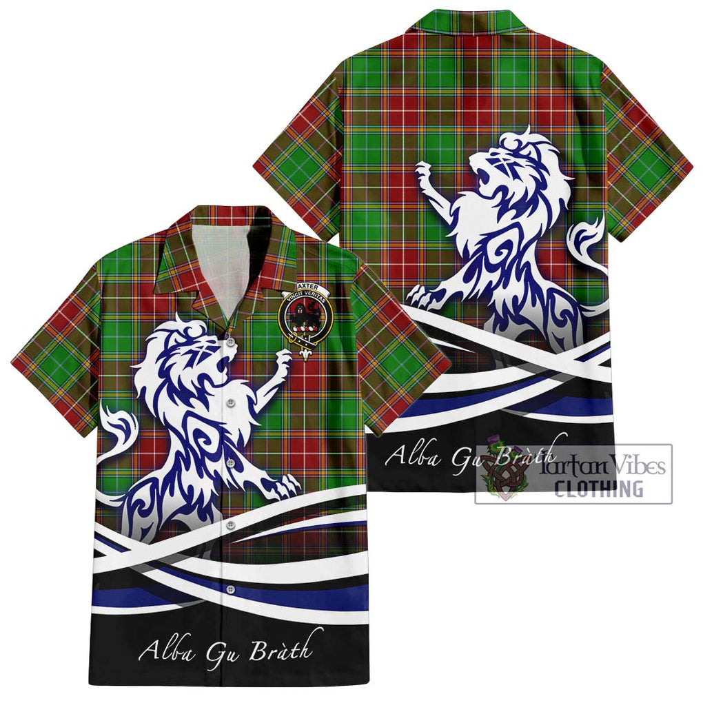 Baxter Modern Tartan Short Sleeve Button Shirt with Alba Gu Brath Regal Lion Emblem Kid - Tartanvibesclothing Shop