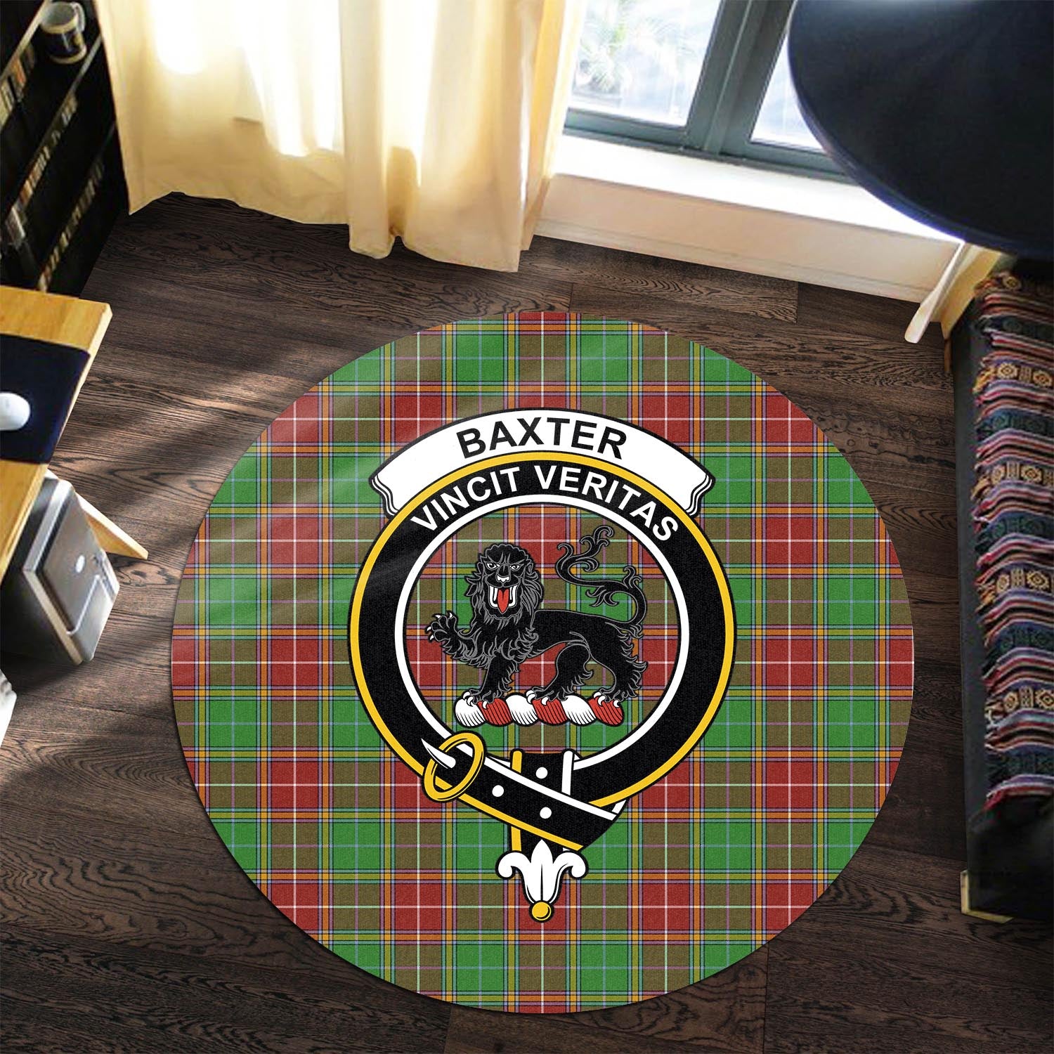 Baxter Modern Tartan Round Rug with Family Crest - Tartanvibesclothing