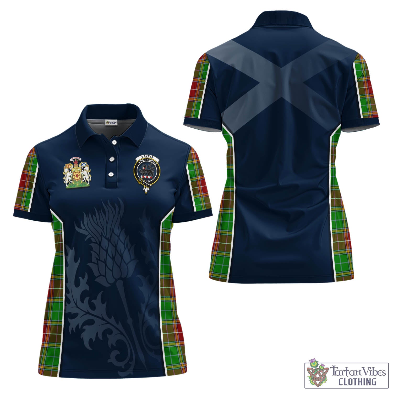 Tartan Vibes Clothing Baxter Modern Tartan Women's Polo Shirt with Family Crest and Scottish Thistle Vibes Sport Style