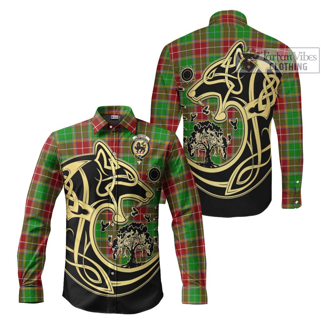 Baxter Modern Tartan Long Sleeve Button Shirt with Family Crest Celtic Wolf Style Men's Shirt S - Tartan Vibes Clothing