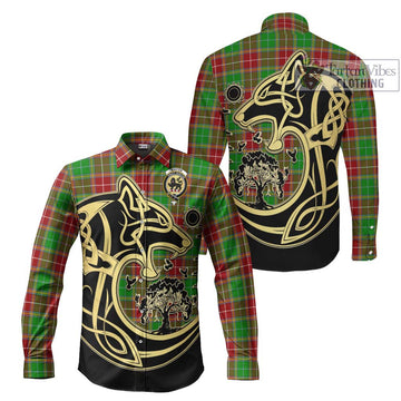 Baxter Modern Tartan Long Sleeve Button Shirt with Family Crest Celtic Wolf Style