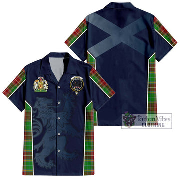 Baxter Modern Tartan Short Sleeve Button Shirt with Family Crest and Lion Rampant Vibes Sport Style