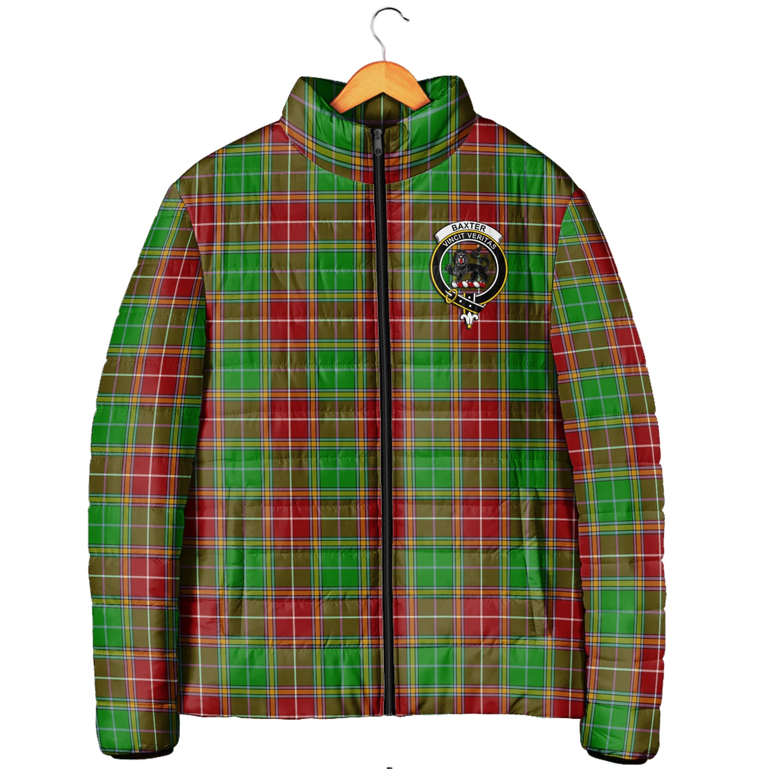 Baxter Modern Tartan Padded Jacket with Family Crest Men's Padded Jacket - Tartan Vibes Clothing