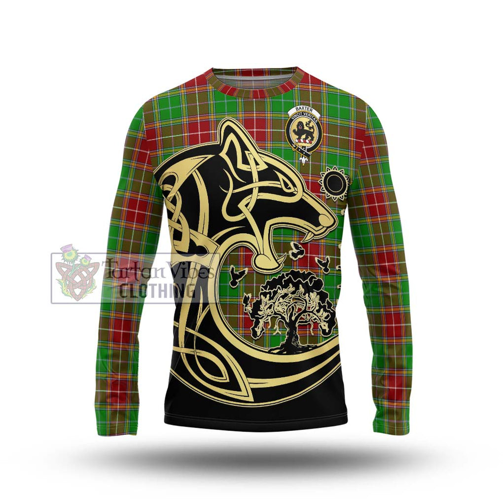 Baxter Modern Tartan Long Sleeve T-Shirt with Family Crest Celtic Wolf Style Unisex - Tartan Vibes Clothing