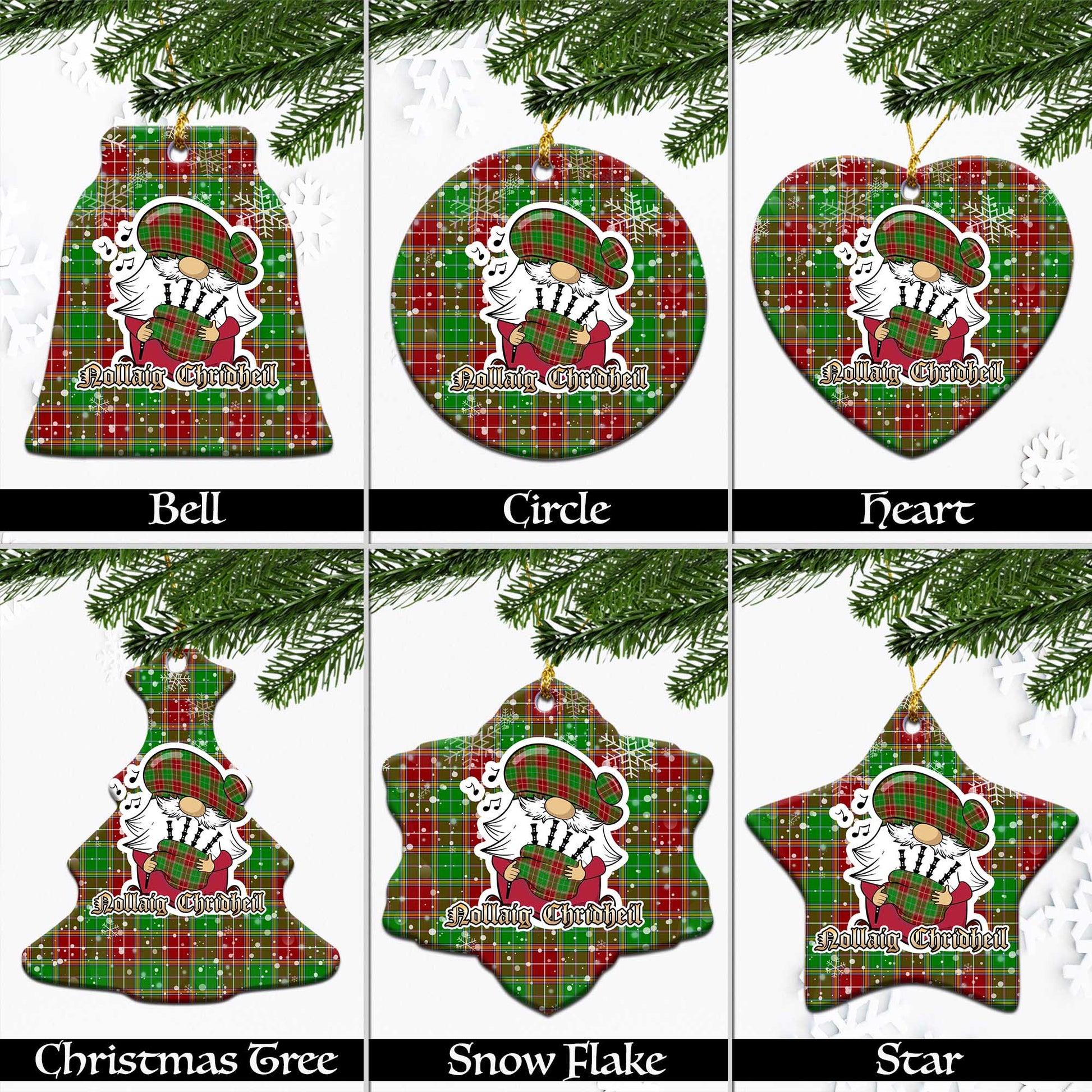 Baxter Modern Tartan Christmas Ornaments with Scottish Gnome Playing Bagpipes Ceramic - Tartanvibesclothing