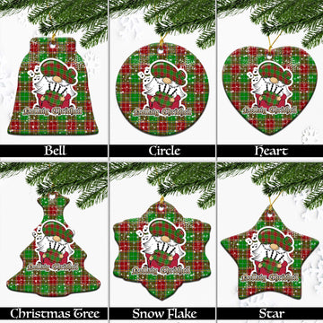 Baxter Modern Tartan Christmas Ceramic Ornaments with Scottish Gnome Playing Bagpipes