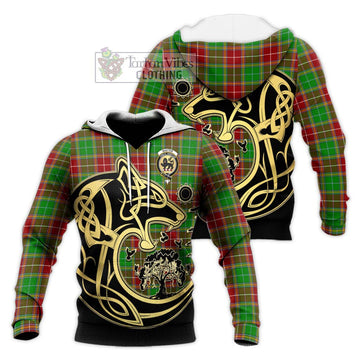 Baxter Modern Tartan Knitted Hoodie with Family Crest Celtic Wolf Style