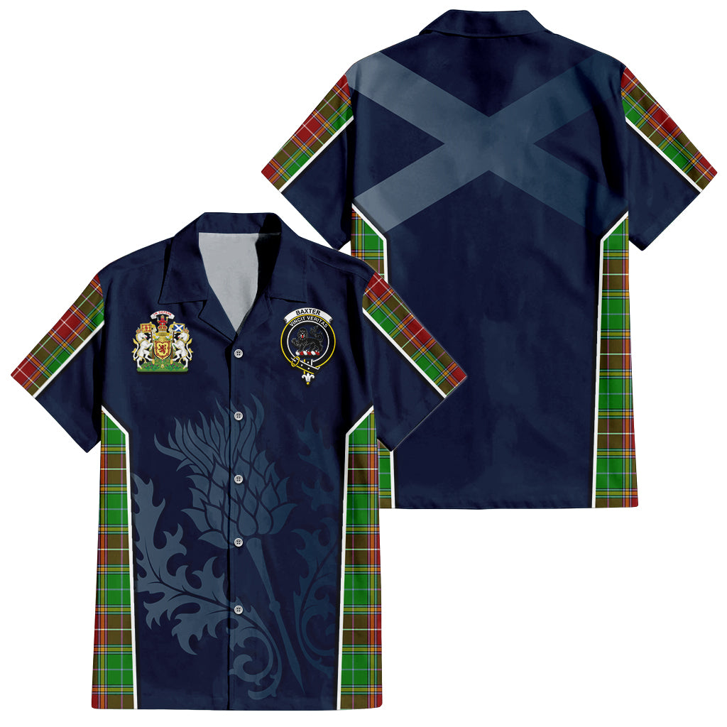 Tartan Vibes Clothing Baxter Modern Tartan Short Sleeve Button Up Shirt with Family Crest and Scottish Thistle Vibes Sport Style