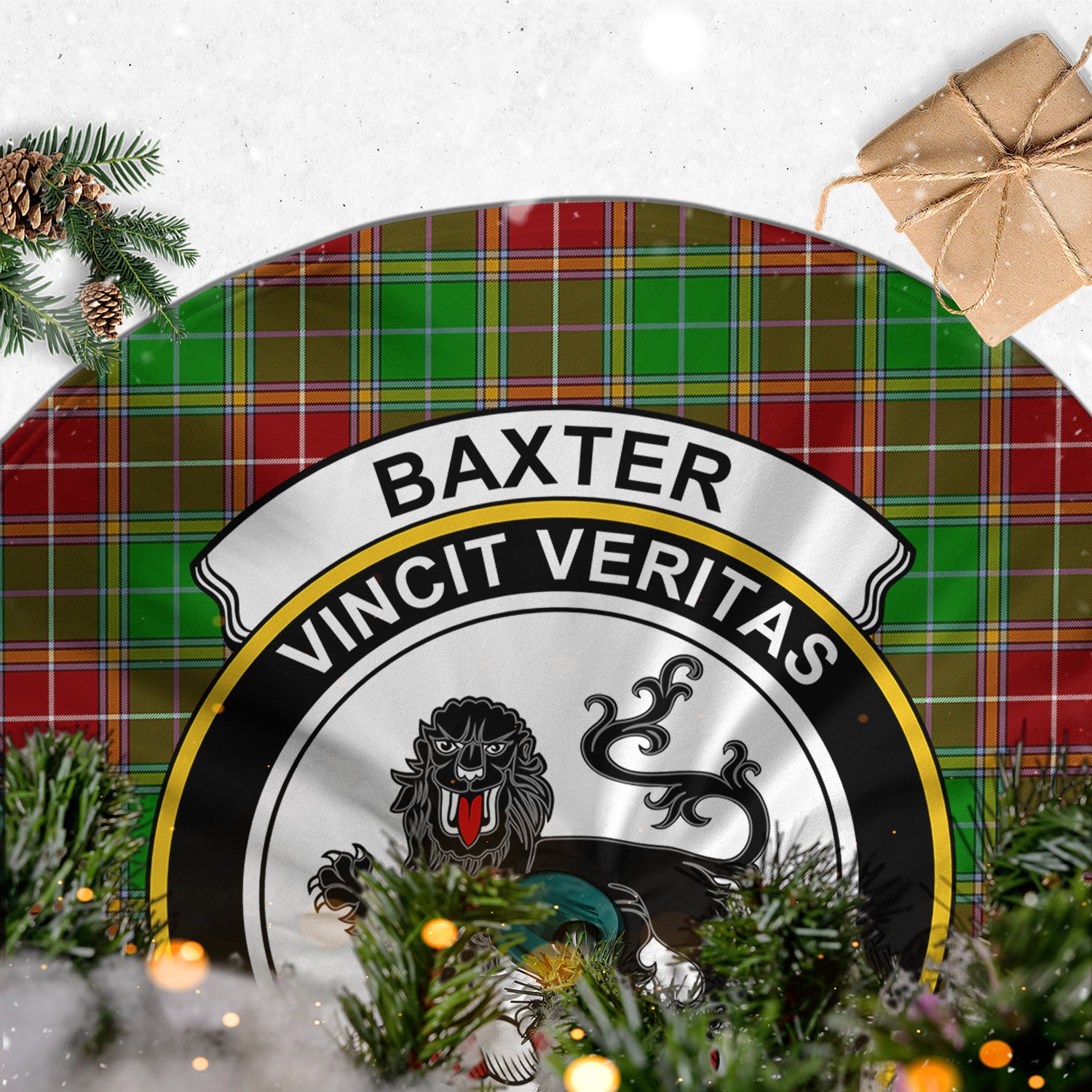 Baxter Modern Tartan Christmas Tree Skirt with Family Crest - Tartanvibesclothing