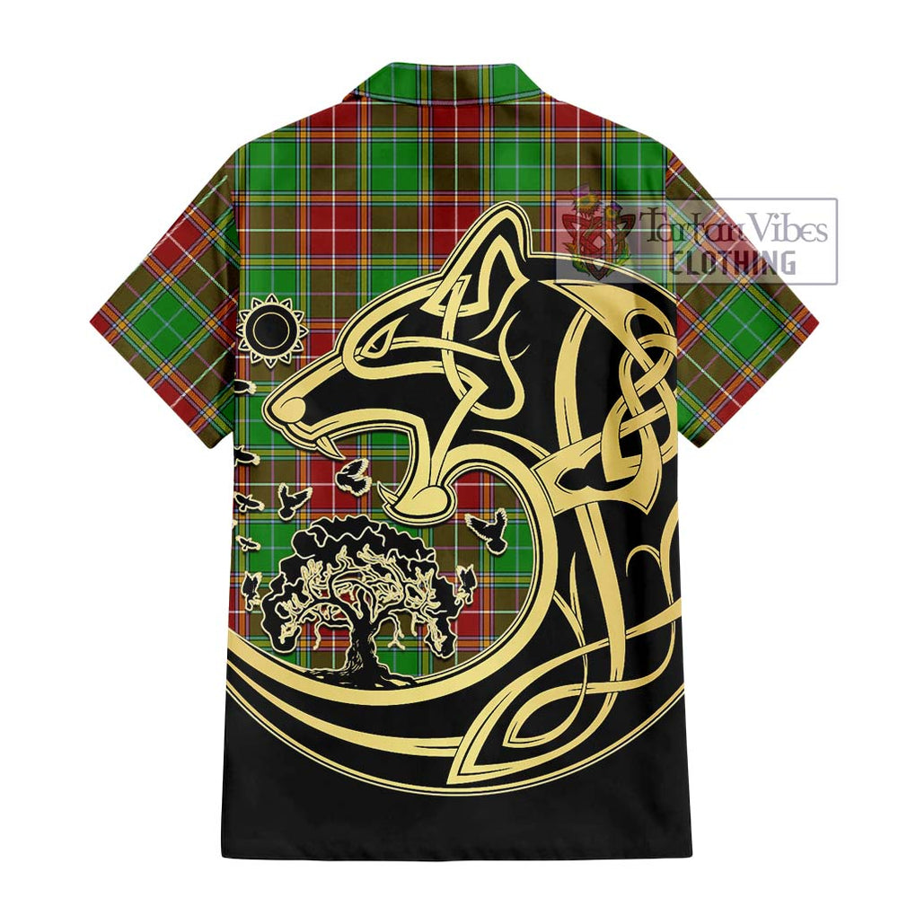 Baxter Modern Tartan Short Sleeve Button Shirt with Family Crest Celtic Wolf Style - Tartan Vibes Clothing