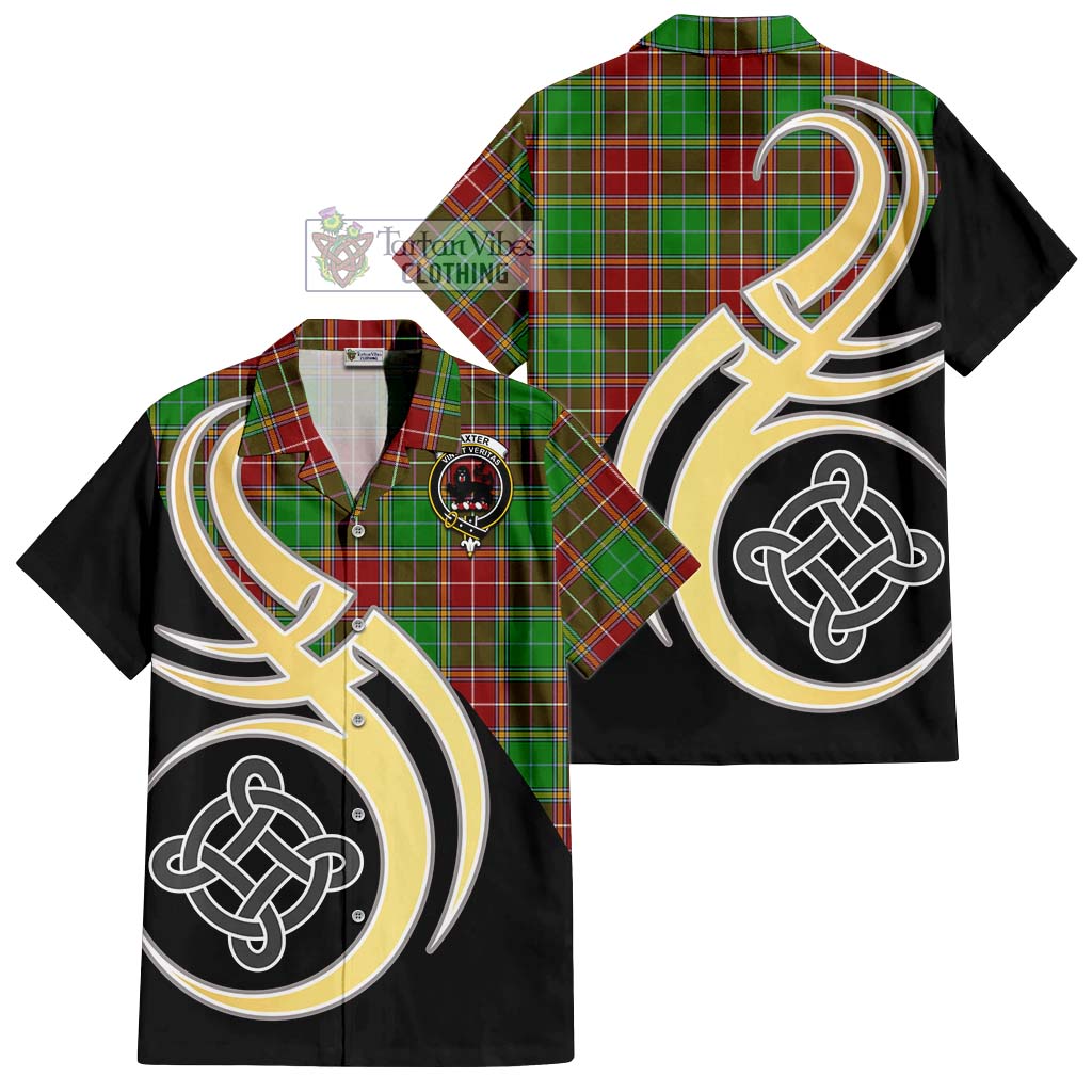 Baxter Modern Tartan Short Sleeve Button Shirt with Family Crest and Celtic Symbol Style - Tartan Vibes Clothing