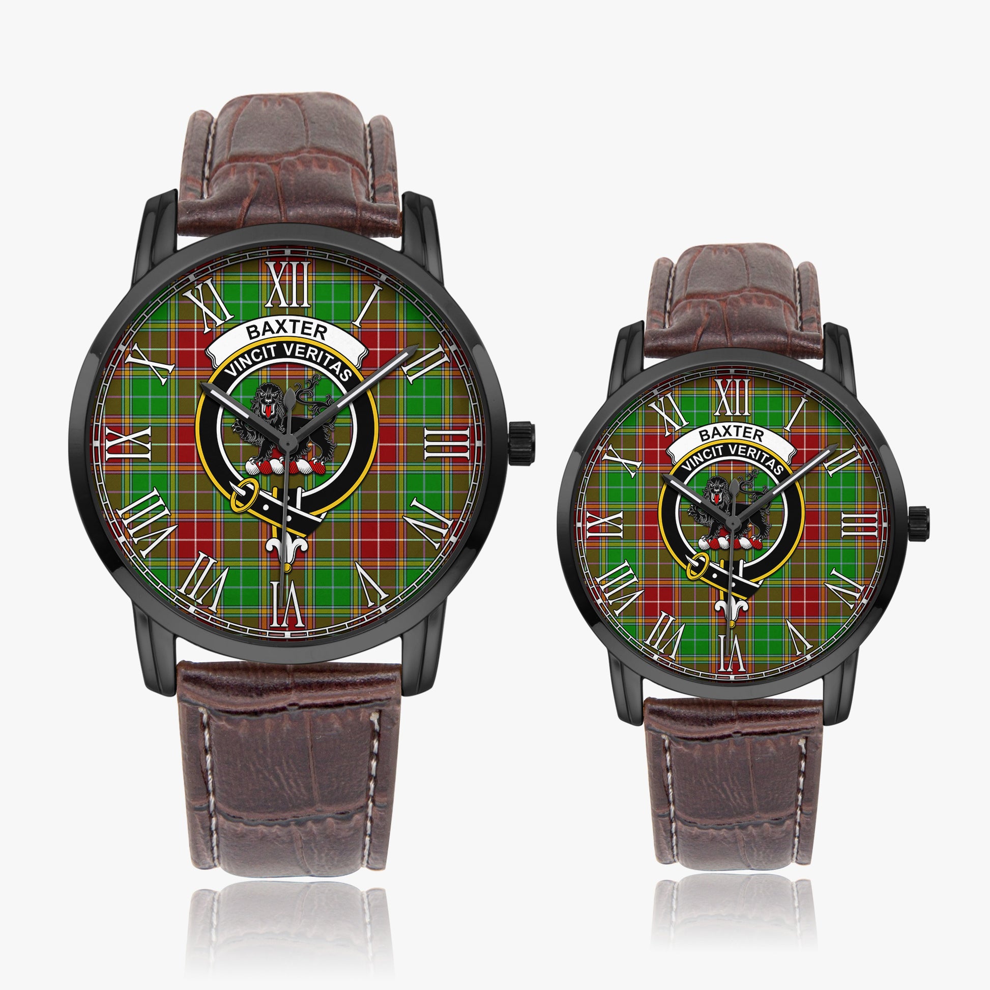 Baxter Modern Tartan Family Crest Leather Strap Quartz Watch - Tartanvibesclothing