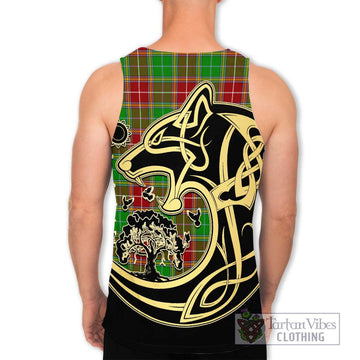 Baxter Modern Tartan Men's Tank Top with Family Crest Celtic Wolf Style