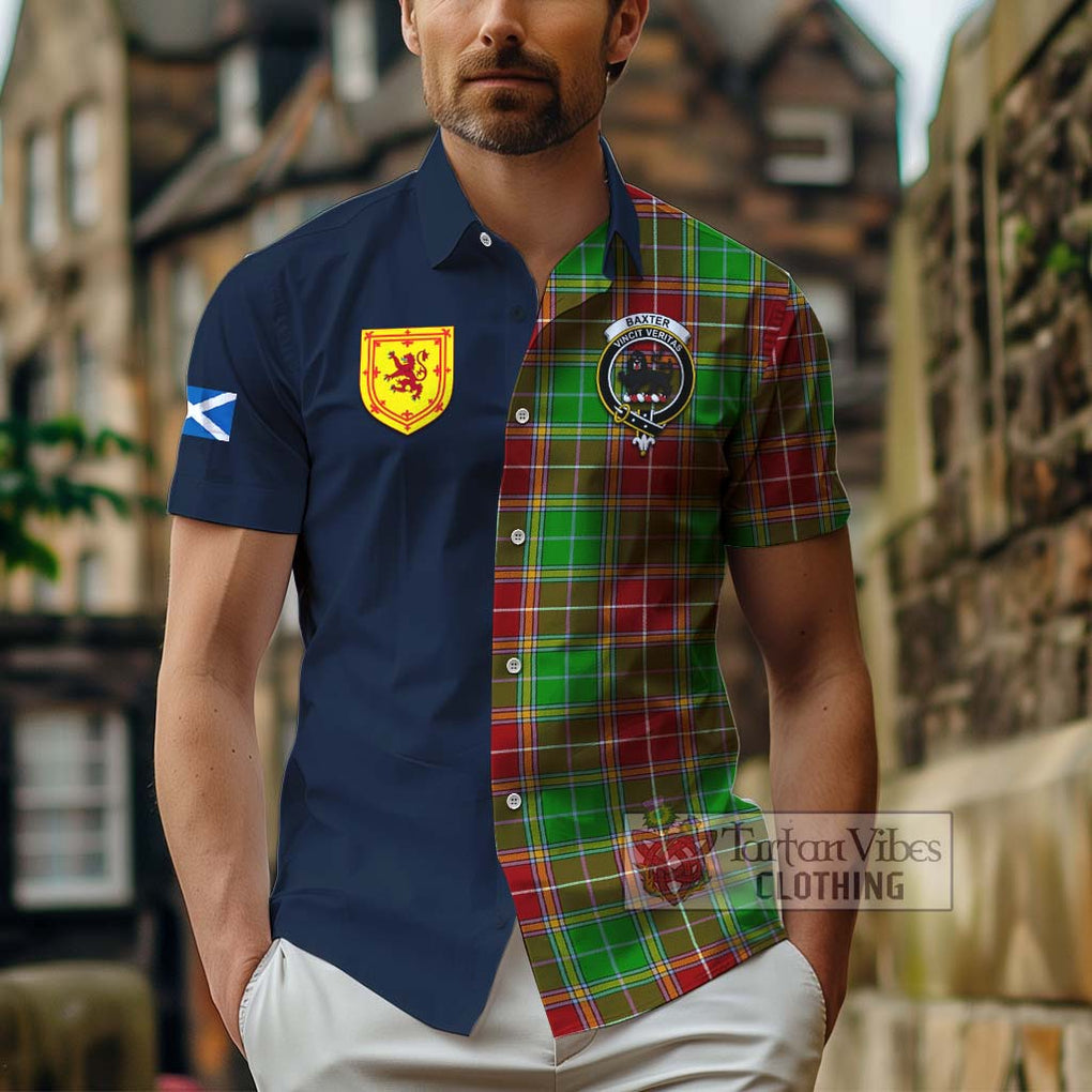 Tartan Vibes Clothing Baxter Modern Tartan Short Sleeve Button Shirt with Scottish Lion Royal Arm Half Style