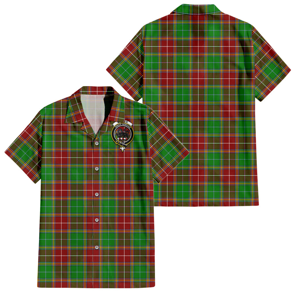 Baxter Modern Tartan Short Sleeve Button Down Shirt with Family Crest - Tartanvibesclothing