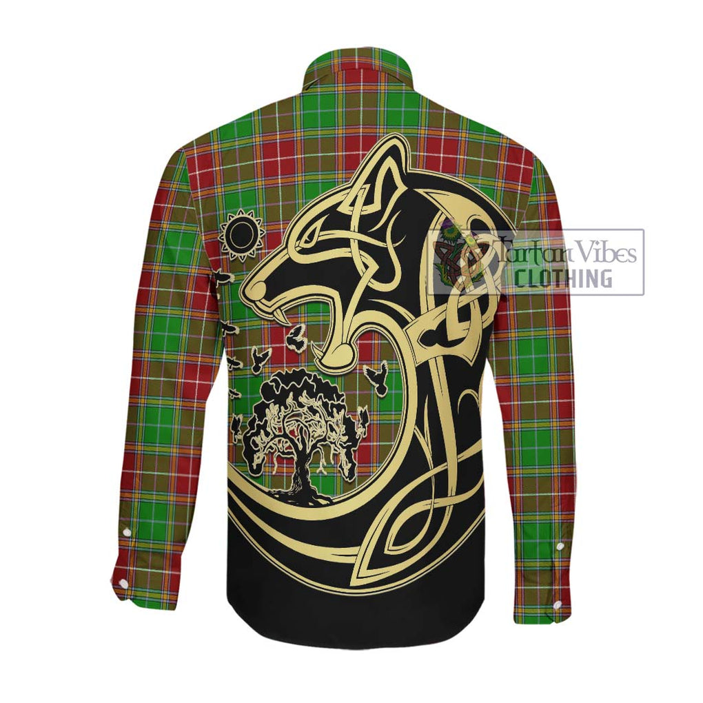 Baxter Modern Tartan Long Sleeve Button Shirt with Family Crest Celtic Wolf Style Men's Shirt - Tartan Vibes Clothing