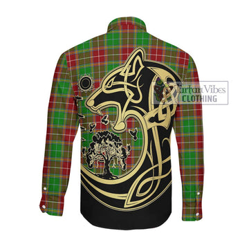 Baxter Modern Tartan Long Sleeve Button Shirt with Family Crest Celtic Wolf Style