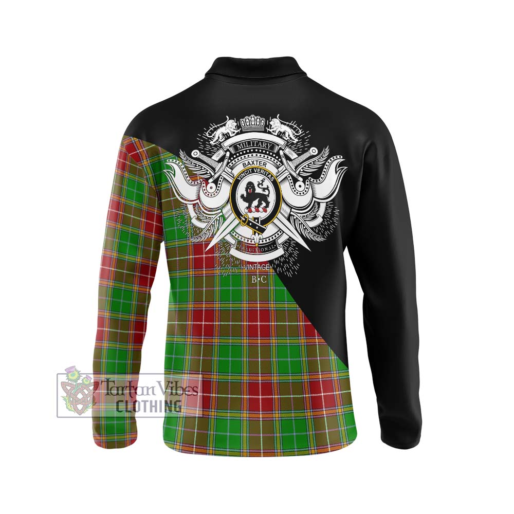 Baxter Modern Tartan Long Sleeve Polo Shirt with Family Crest and Military Logo Style - Tartanvibesclothing Shop