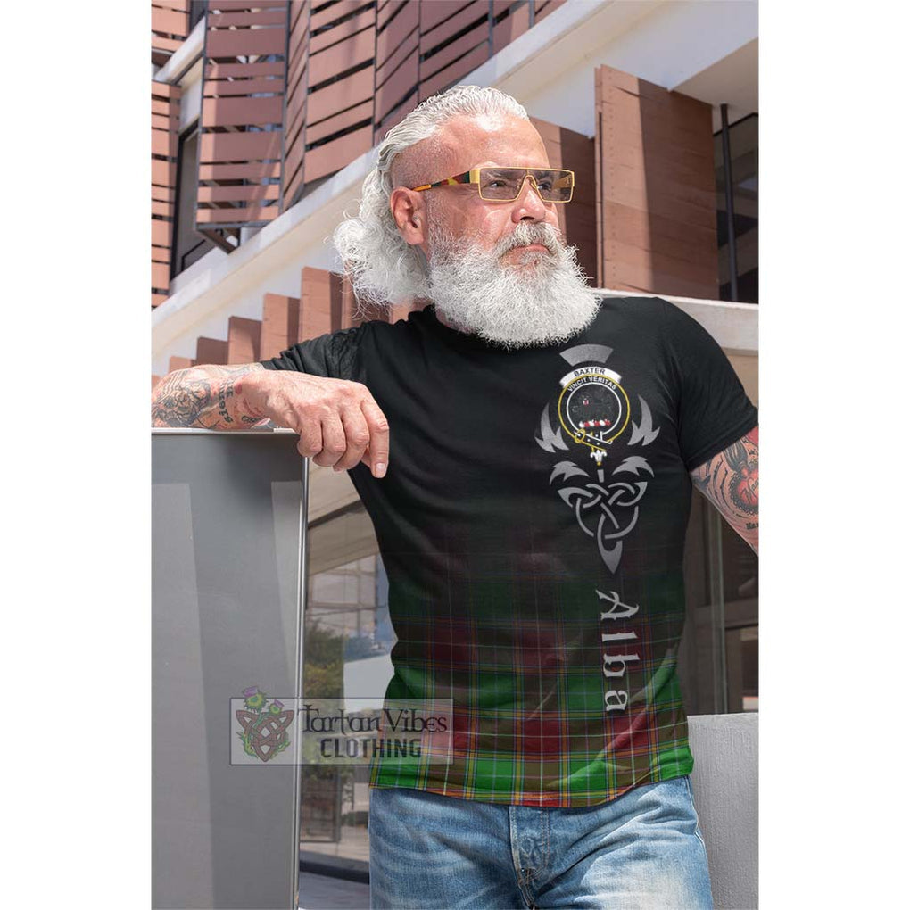 Tartan Vibes Clothing Baxter Modern Tartan Cotton T-shirt Featuring Alba Gu Brath Family Crest Celtic Inspired